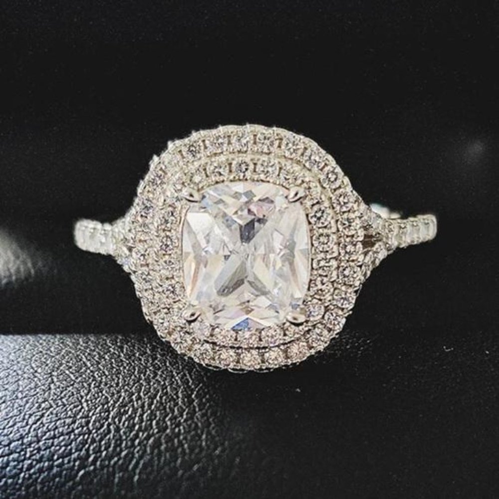 NEW 925 STERLING SILVER DIAMOND HALO RING, CUTE RING, SHINY RING. - Picture 3 of 5
